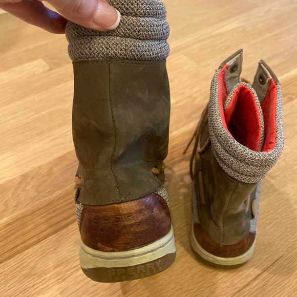 Sperry Womens Lace Up Ankle Boots Olive Green & Brown Leather / Size 7.5 - Picture 4 of 9